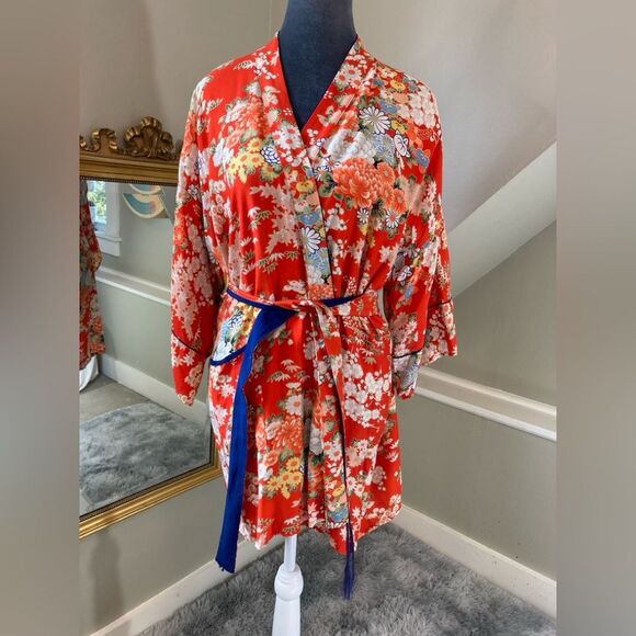 Vintage Other - Vintage 50s Arldon Lingerie Red Floral Kimono Made in Japan OS S M L XL